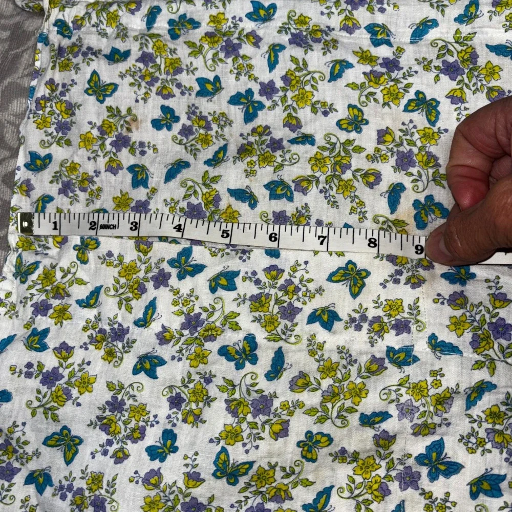 Vintage Floral Butterfly Half Apron Yellow Purple Teal Handmade‎ Pockets